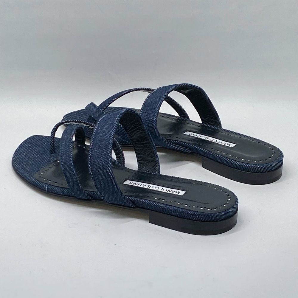 Manolo Blahnik Susaperf Cotton Flat Sandals size 37 - Picture 7 of 13